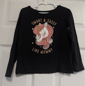 The Children's Place Black Long-Sleeve Unicorn Tee with Pink & Gold Graphic 5T